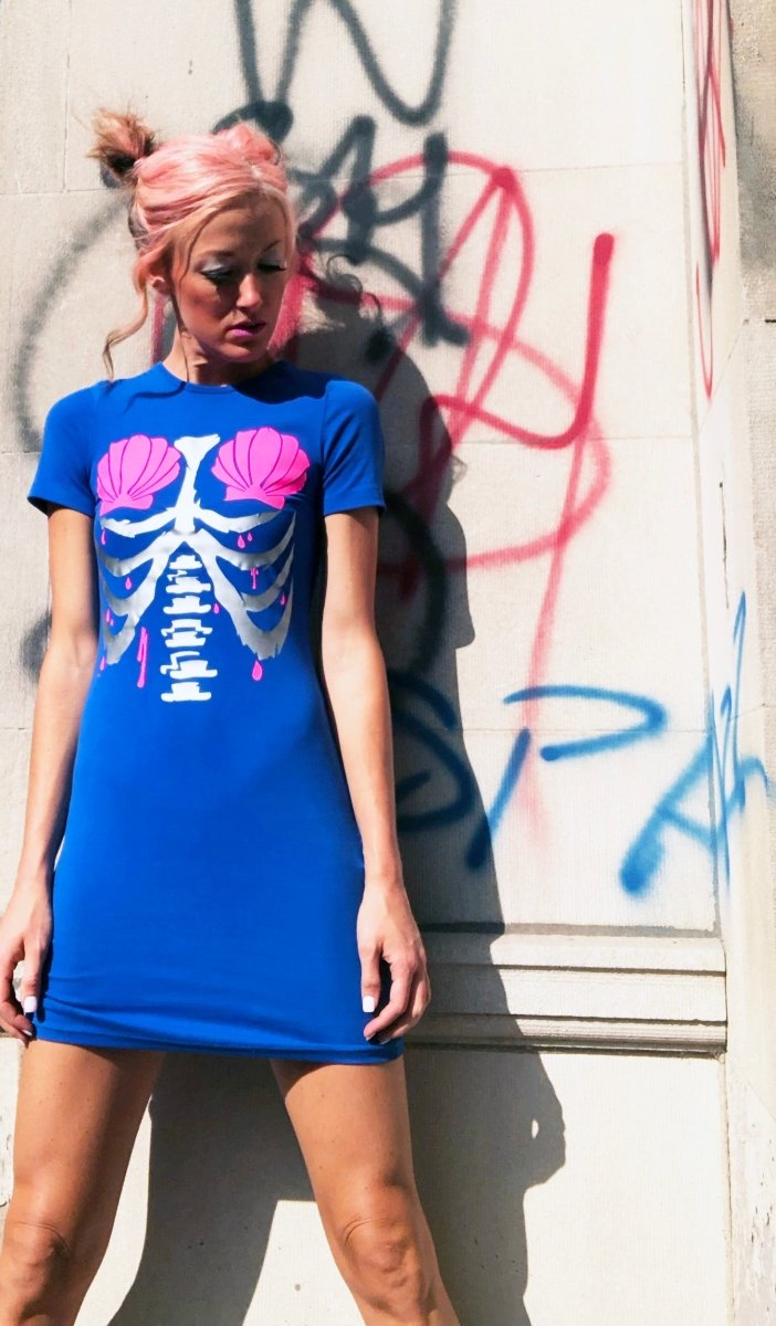 Mermaid Warrior' Skeleton Dress, Blue Bodycon finbadd Mermaid Warrior' Skeleton Dress, Blue Bodycon finbadd