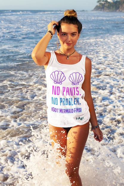 "No Pants. No Probs. Got Mermaid Fins" Racerback Tank - finbadd